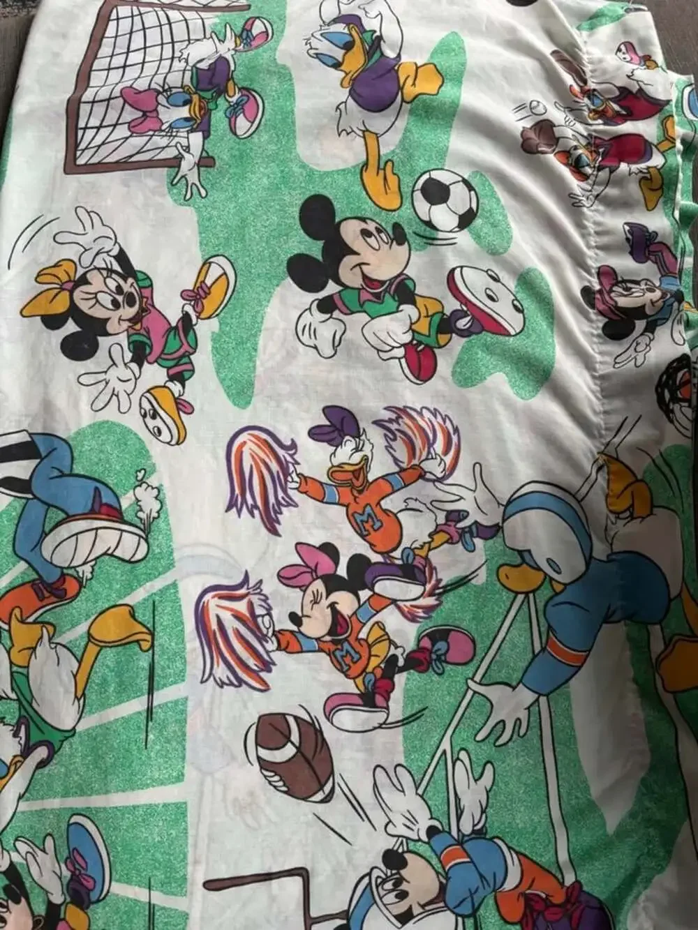 Vtg 80s Disney Mickey Mouse Friends Sports Twin Flat Sheet Pacific Fabric Craft